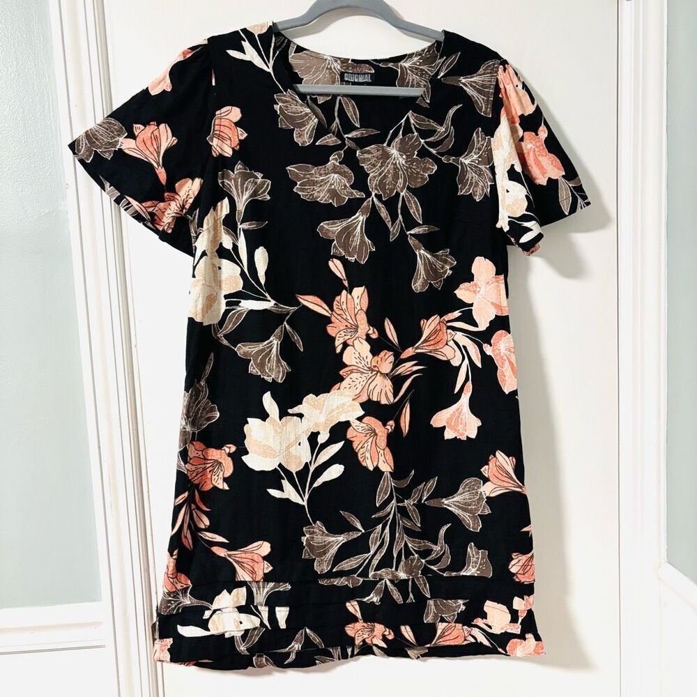 Nicole Miller Original L V-neck linen blend tiered hem detail floral dress
